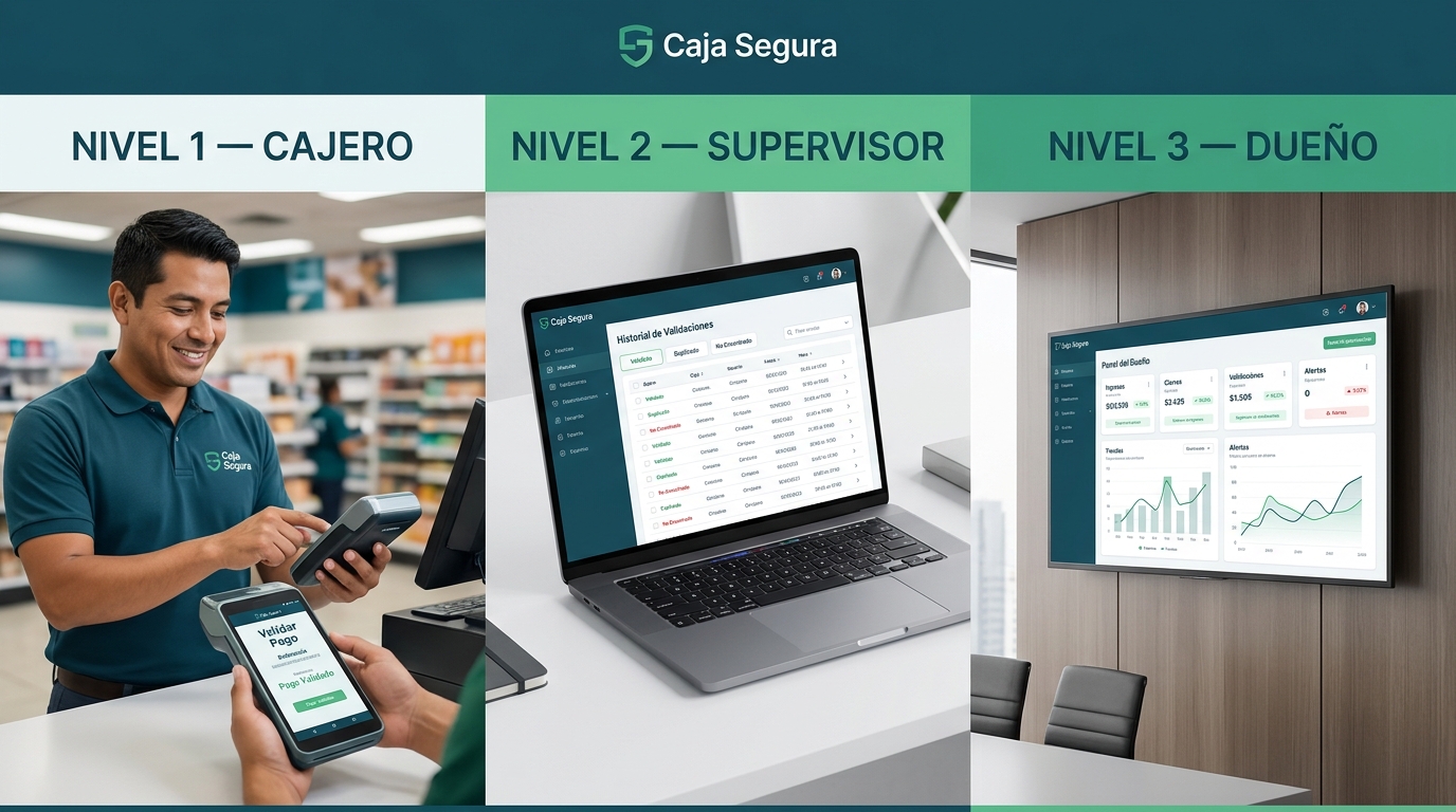 Caja Segura organiza permisos entre cajero, supervisor y dueño